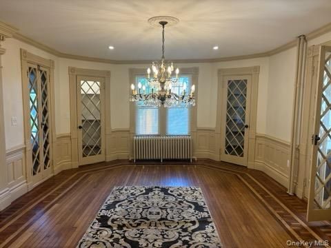 Chandelier, Empty room, Interior, Recessed Lighting, Wood Texture Flooring