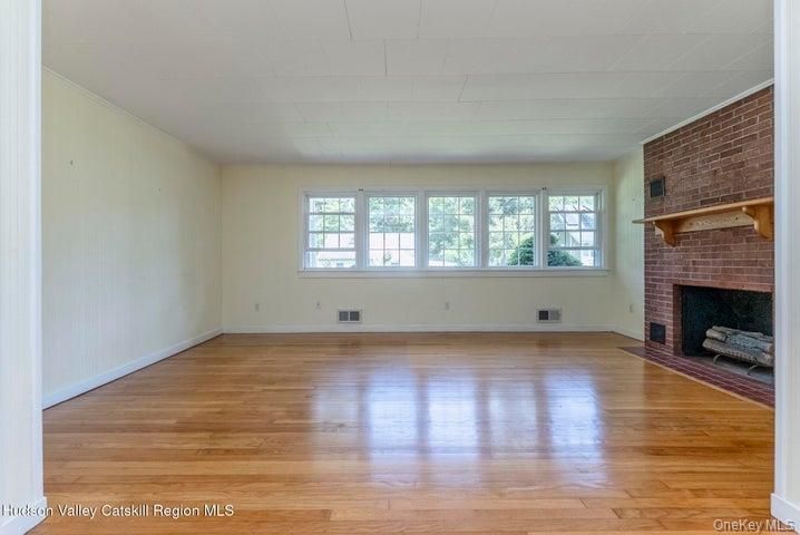 Empty room, Fireplace, Interior, Stone Walls, Wood Texture Flooring