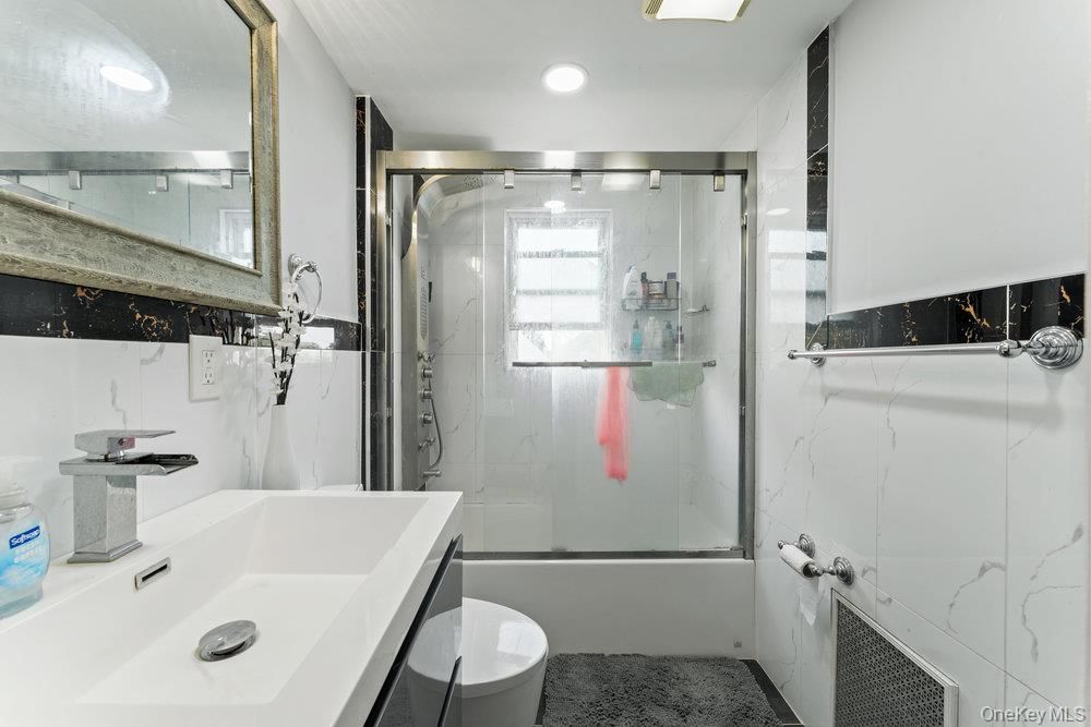 Bathroom, Glass Shower, Interior, Marble Walls, Recessed Lighting
