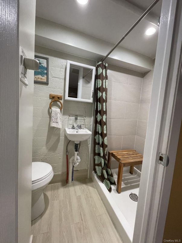 Bathroom, Interior, Recessed Lighting, Wood Texture Flooring
