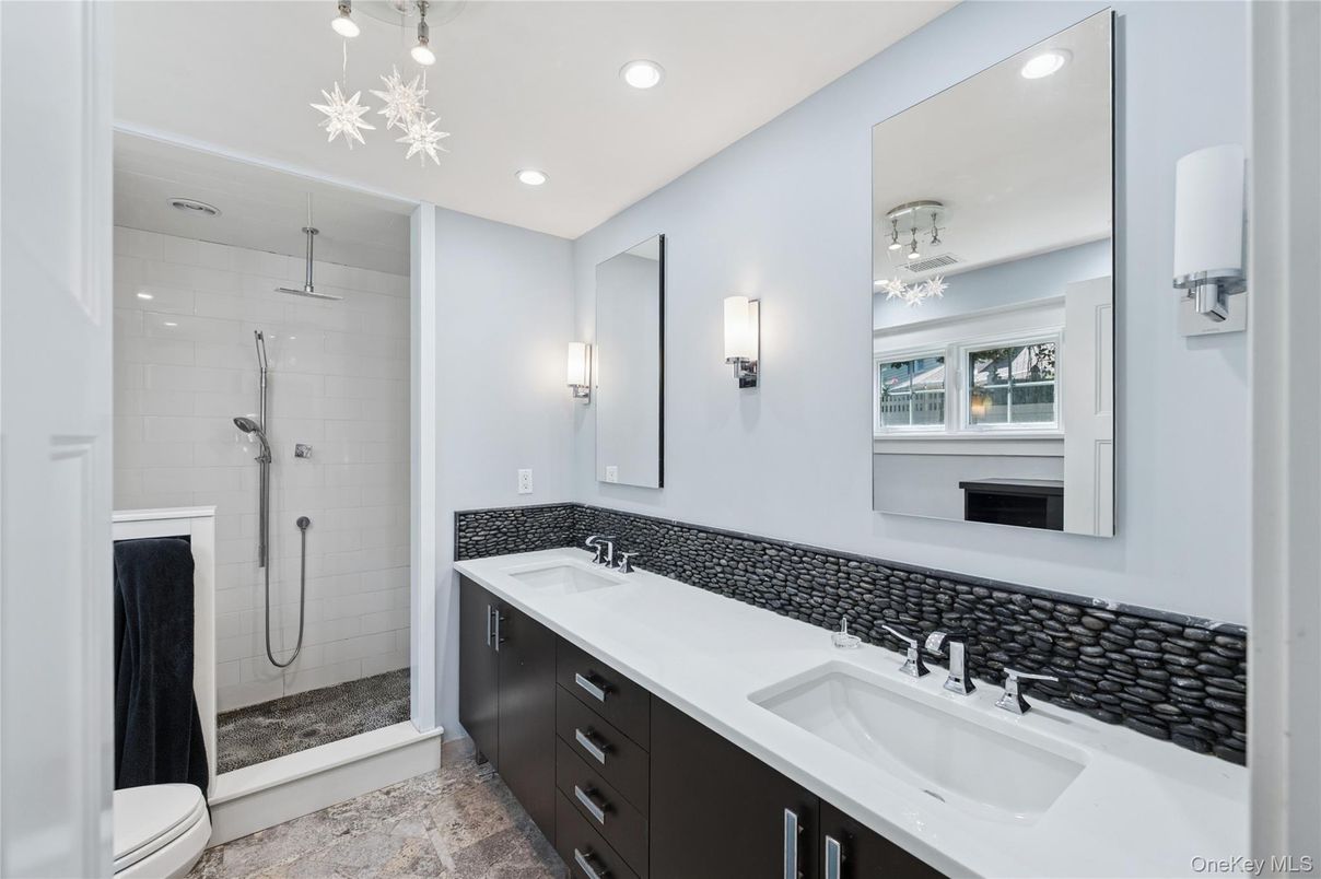 Bathroom, Dual Sink Vanities, Glass Shower, Interior, Recessed Lighting