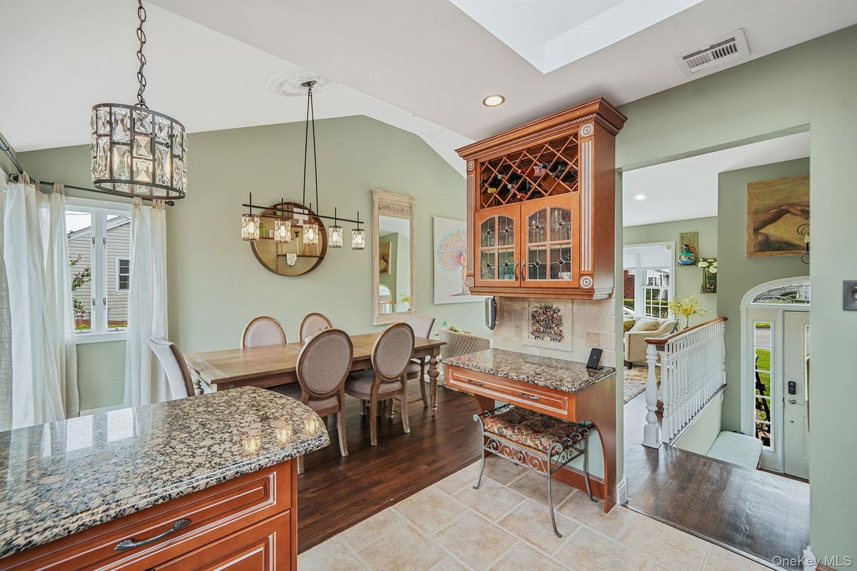 Dining room, Interior, Pendant Lights, Recessed Lighting, Wood Texture Flooring