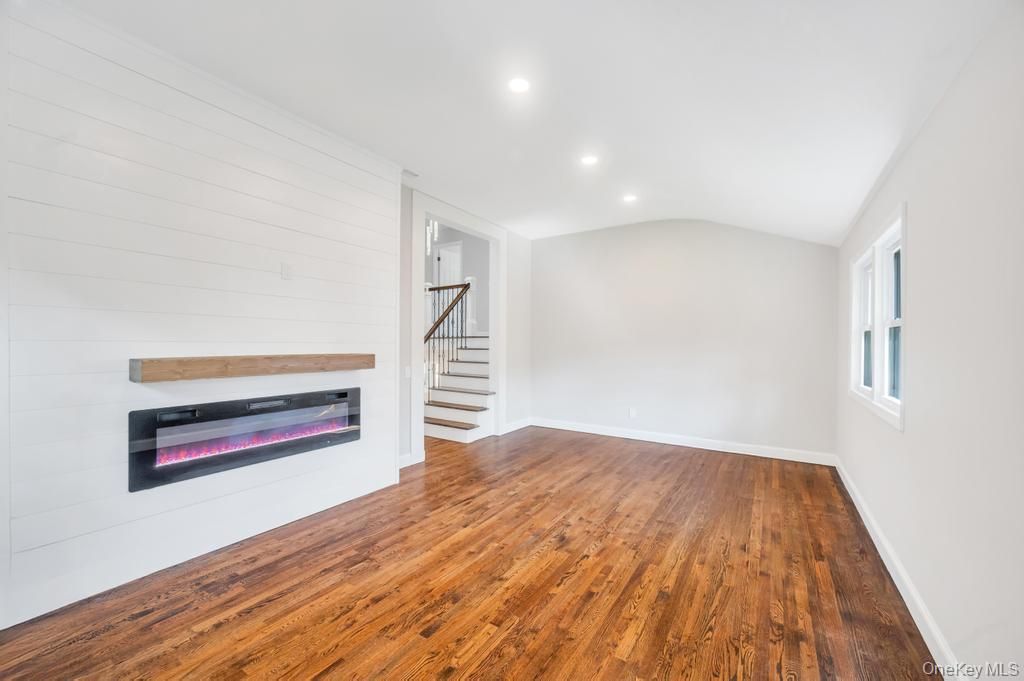 Empty room, Fireplace, Interior, Recessed Lighting, Wood Texture Flooring