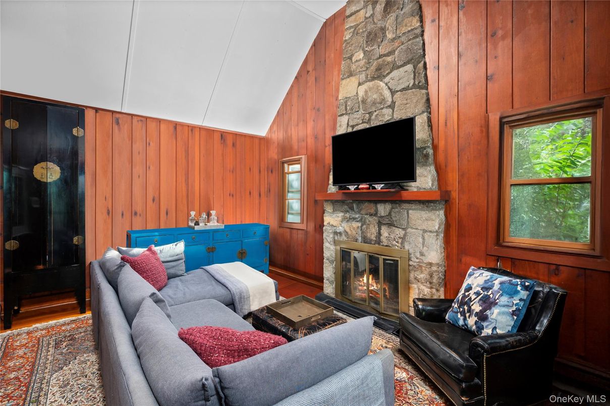 Fireplace, Interior, Living room, Stone Walls, Wooden Walls