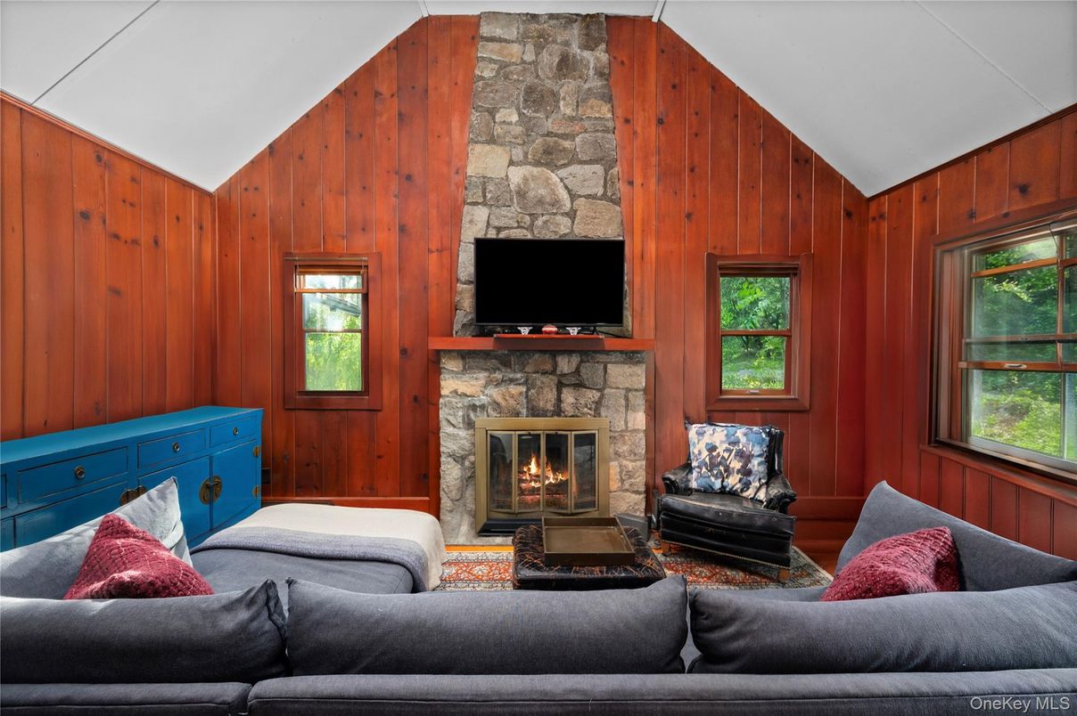 Fireplace, Interior, Living room, Stone Walls, Wooden Walls