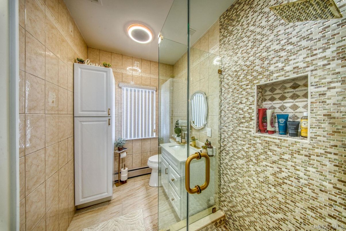 Bathroom, Glass Shower, Interior, Wood Texture Flooring