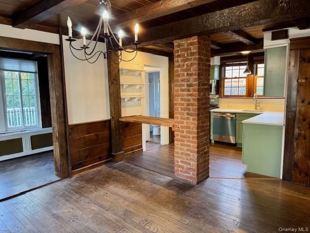 Chandelier, Interior, Kitchen, Stone Walls, Wooden Beams, Wooden Ceilings, Wood Texture Flooring