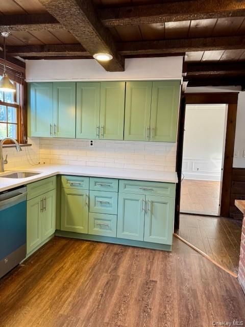 Interior, Kitchen, Pendant Lights, Tile Countertops, Wooden Beams, Wooden Ceilings, Wood Texture Flooring
