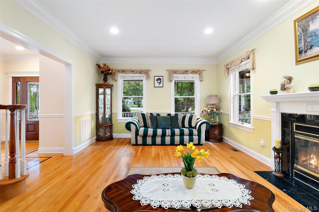 Fireplace, Interior, Recessed Lighting, Wood Texture Flooring