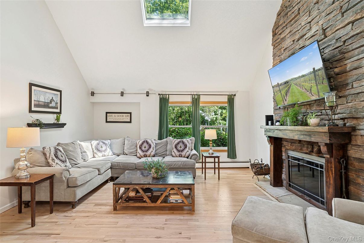 Fireplace, Interior, Living room, Stone Walls, Wood Texture Flooring