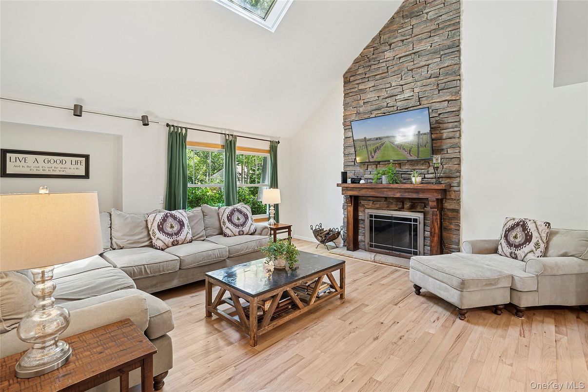 Fireplace, Interior, Living room, Stone Walls, Wood Texture Flooring