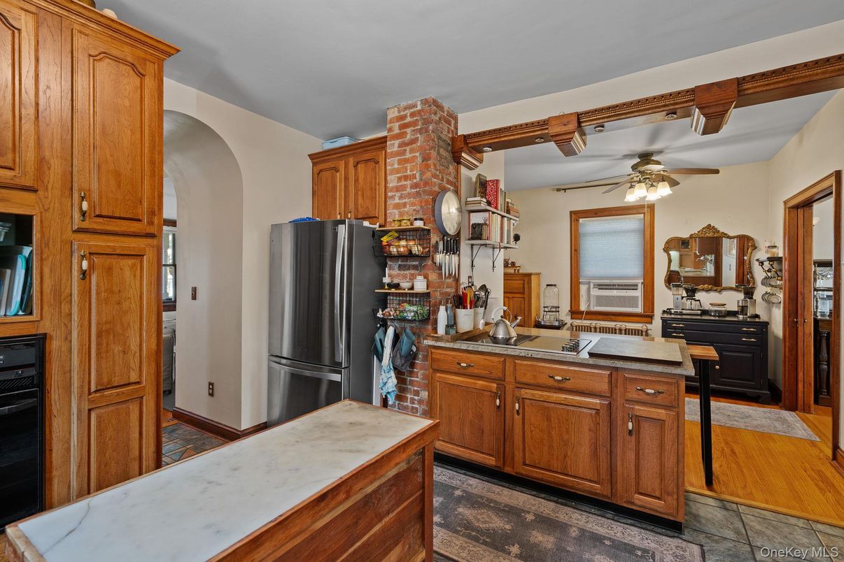Interior, Kitchen, Stone Walls, Wood Texture Flooring