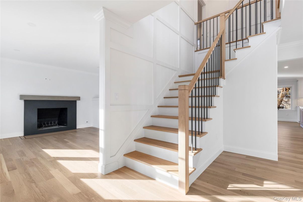 Fireplace, Interior, Recessed Lighting, Wood Texture Flooring