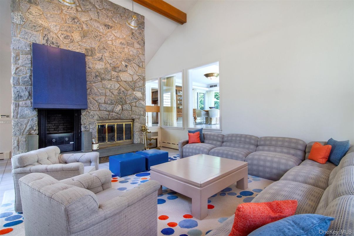 Fireplace, Interior, Living room, Stone Walls, Wooden Beams