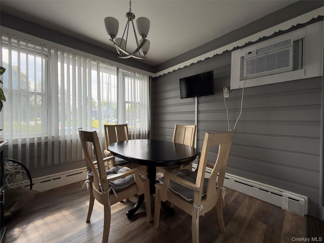 Dining room, Interior, Pendant Lights, Wood Texture Flooring