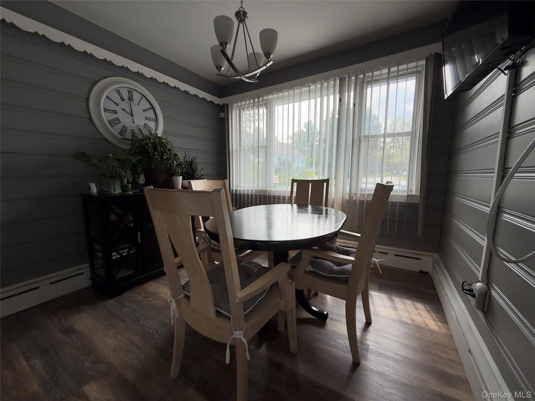 Dining room, Interior, Pendant Lights, Wood Texture Flooring