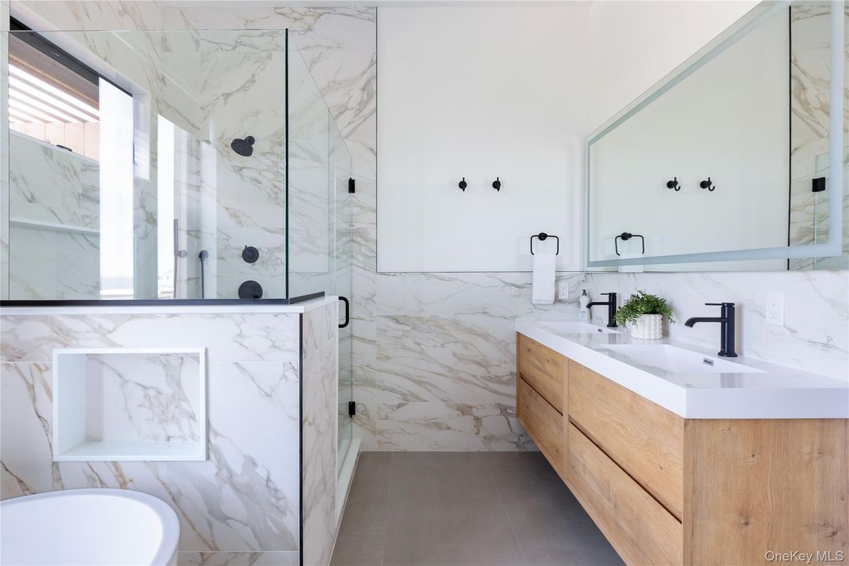 Bathroom, Dual Sink Vanities, Interior, Marble Walls