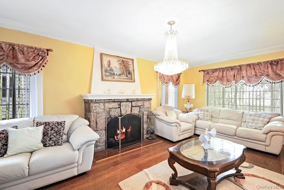 Chandelier, Fireplace, Interior, Living room, Wood Texture Flooring