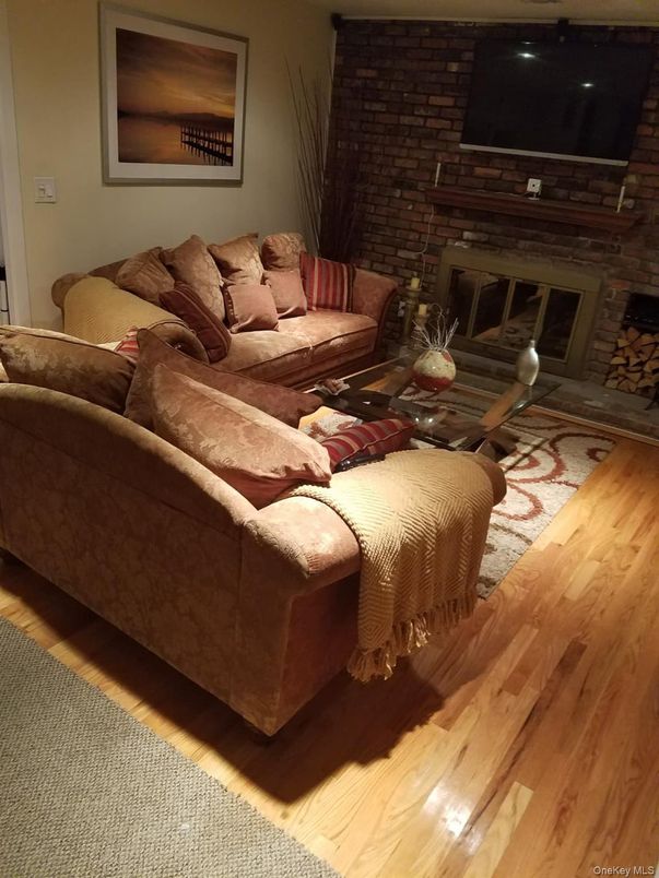 Fireplace, Interior, Living room, Stone Walls, Wood Texture Flooring