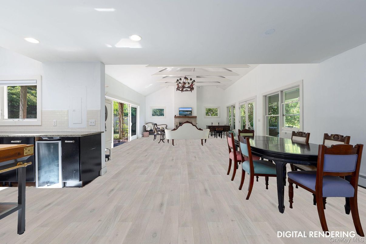 Dining room, Interior, Kitchen, Recessed Lighting, Wood Texture Flooring
