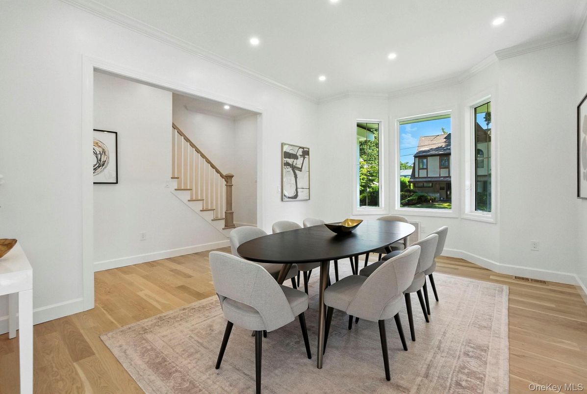 Dining room, Interior, Recessed Lighting, Wood Texture Flooring
