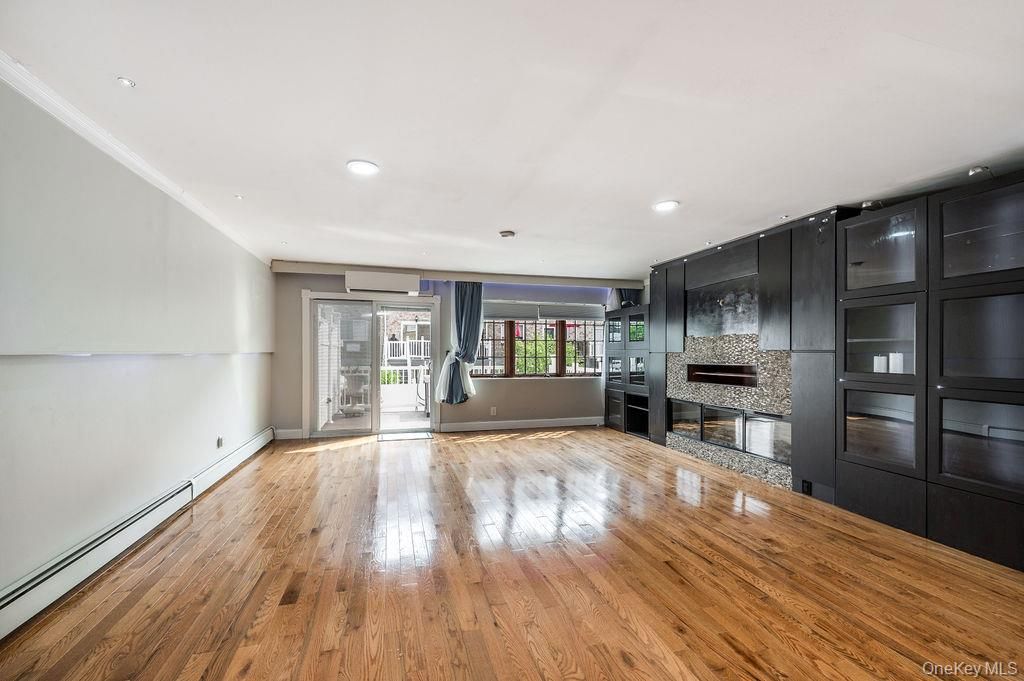 Empty room, Fireplace, Interior, Recessed Lighting, Wood Texture Flooring