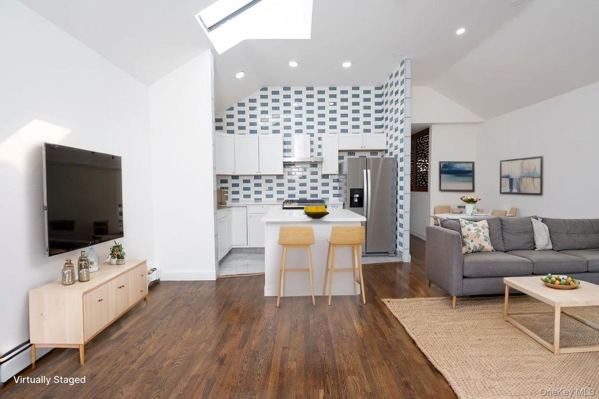 Interior, Kitchen, Living room, Recessed Lighting, Stainless Steel Appliances, Wood Texture Flooring