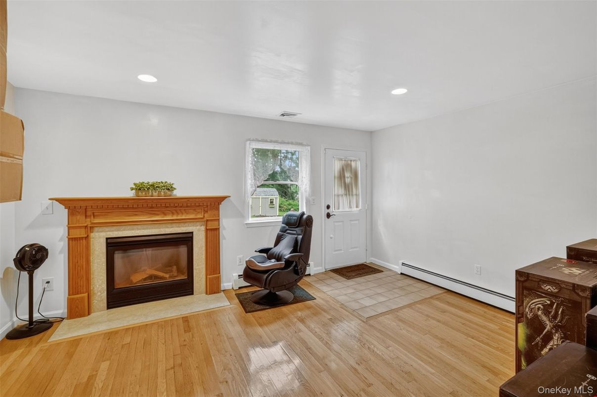 Fireplace, Interior, Recessed Lighting, Wood Texture Flooring