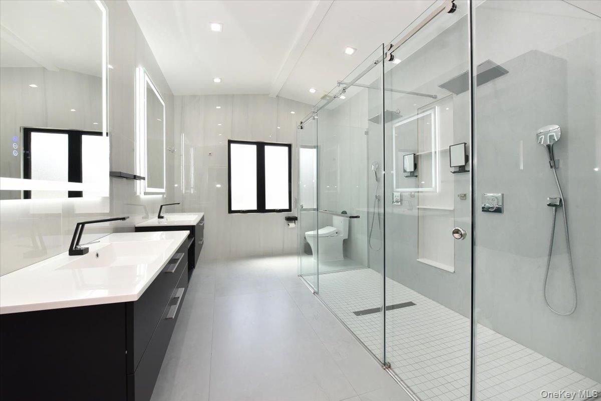 Bathroom, Dual Sink Vanities, Glass Shower, Interior, Recessed Lighting