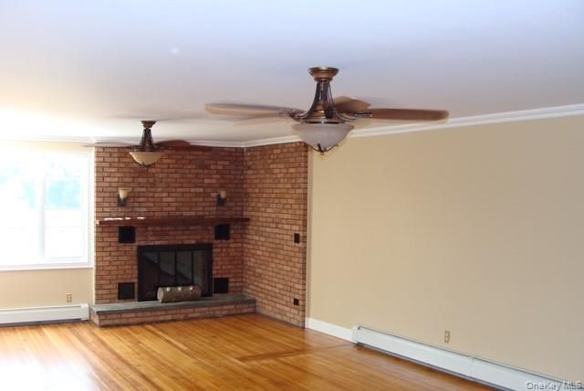 Empty room, Fireplace, Interior, Stone Walls, Wood Texture Flooring
