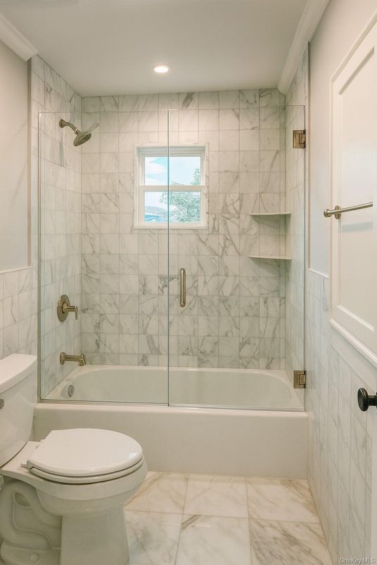 Bathroom, Glass Shower, Interior, Marble, Marble Walls, Recessed Lighting