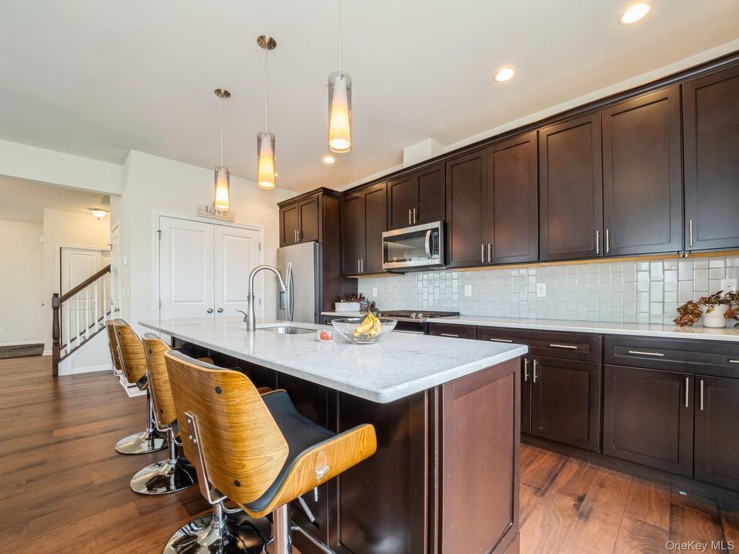 Interior, Kitchen, Pendant Lights, Recessed Lighting, Wood Texture Flooring