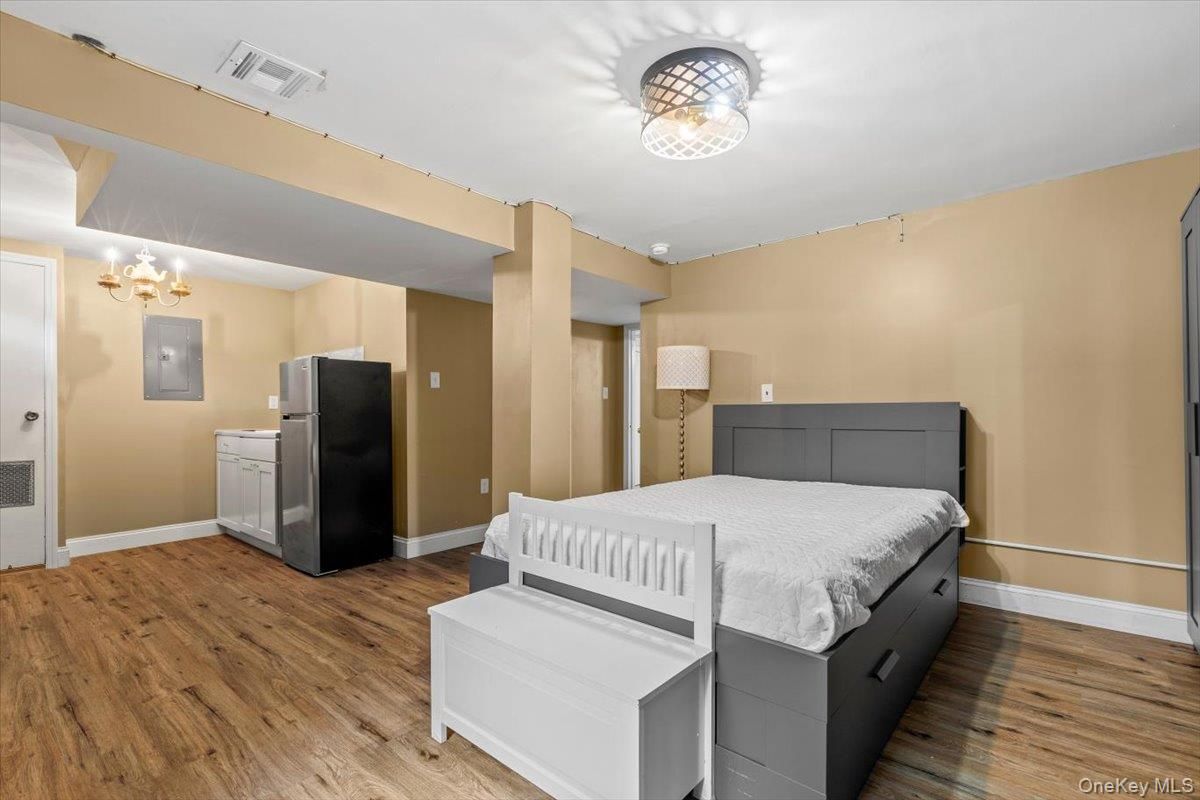 Bedroom, Chandelier, Interior, Wood Texture Flooring