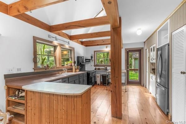 Interior, Kitchen, Wooden Beams, Wood Texture Flooring