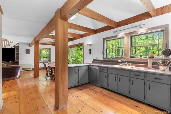Dining room, Interior, Kitchen, Wooden Beams, Wood Texture Flooring