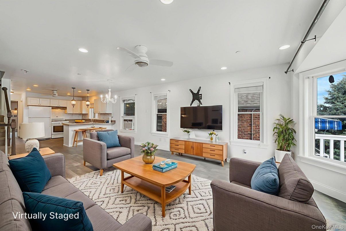 Interior, Kitchen, Living room, Recessed Lighting, Stainless Steel Appliances, Wood Texture Flooring