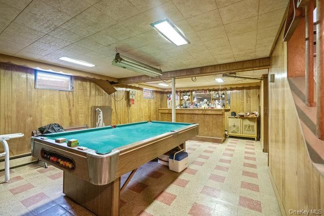 Billiard Table, Game Room, Interior, Recessed Lighting, Wooden Walls
