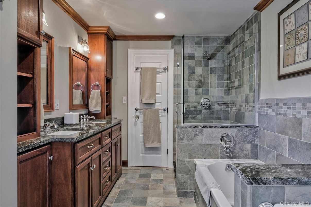 Bathroom, Dual Sink Vanities, Glass Shower, Interior, Recessed Lighting