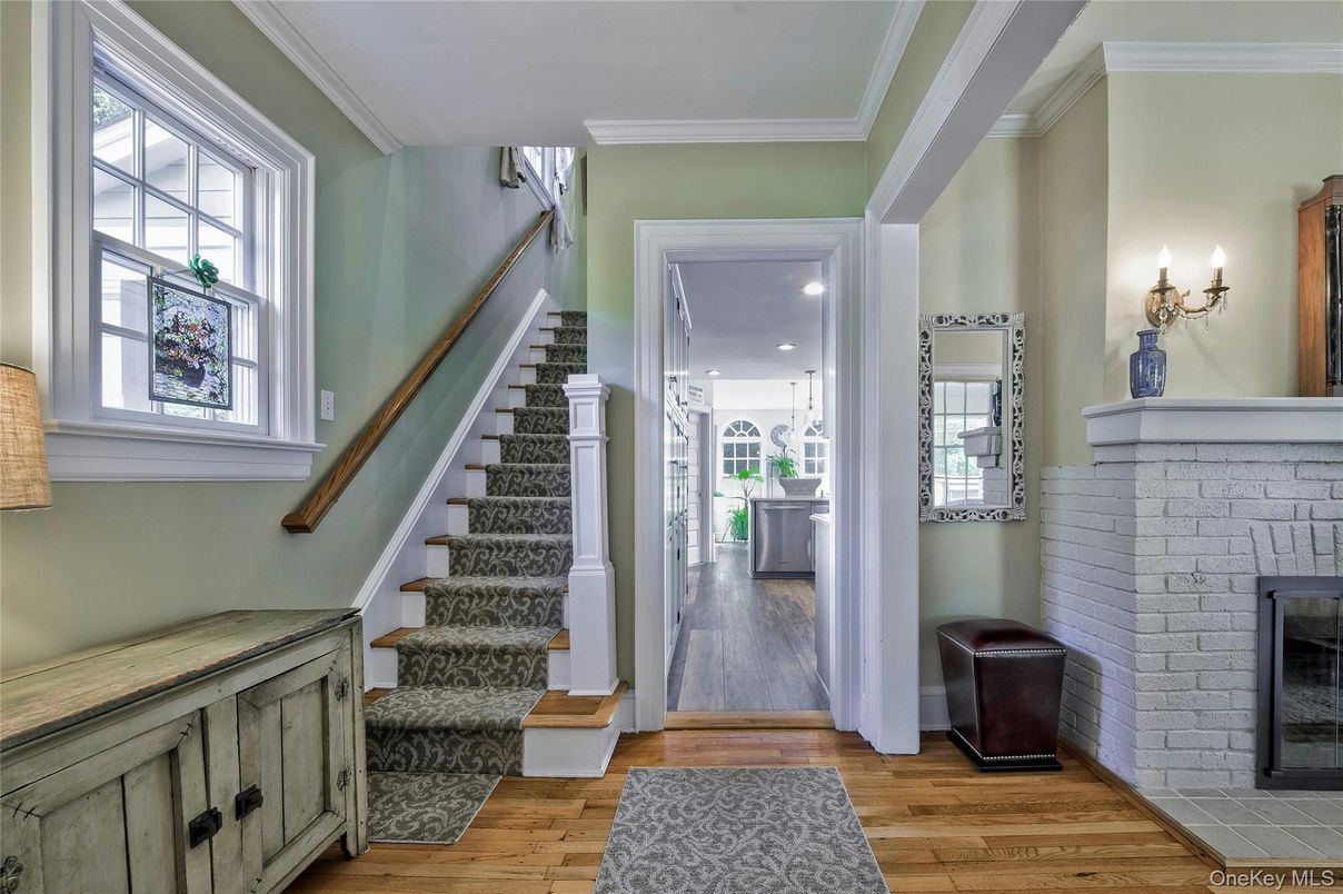 Fireplace, Interior, Recessed Lighting, Wood Texture Flooring