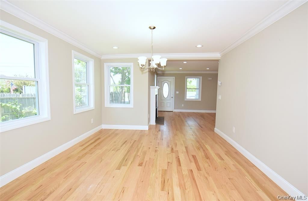 Chandelier, Empty room, Interior, Recessed Lighting, Wood Texture Flooring