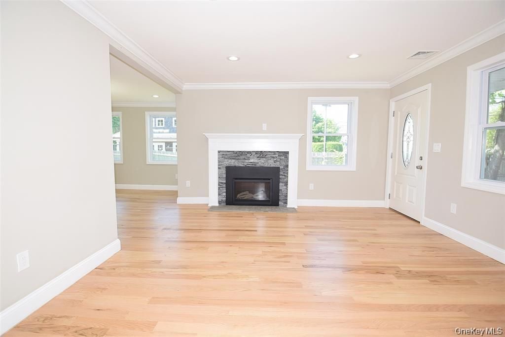 Empty room, Fireplace, Interior, Recessed Lighting, Wood Texture Flooring