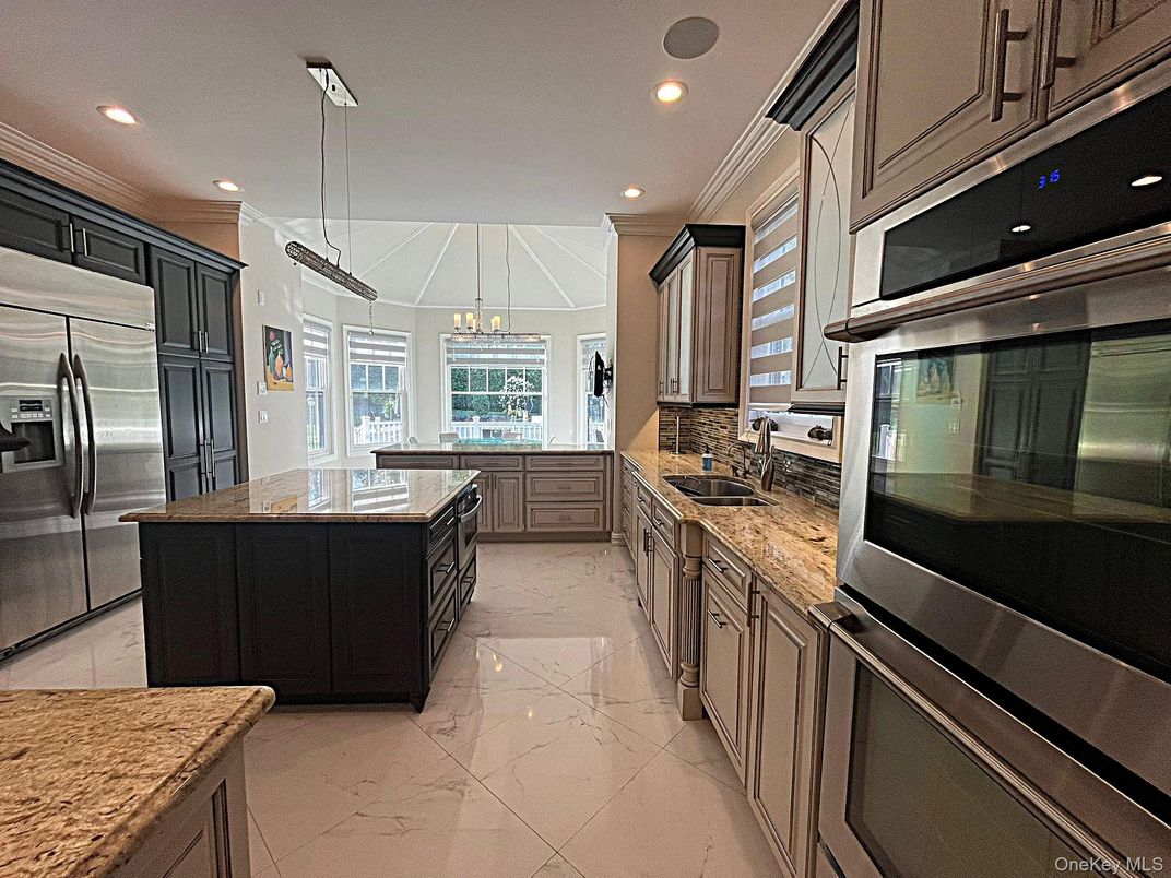 Interior, Kitchen, Marble, Pendant Lights, Recessed Lighting, Stainless Steel Appliances