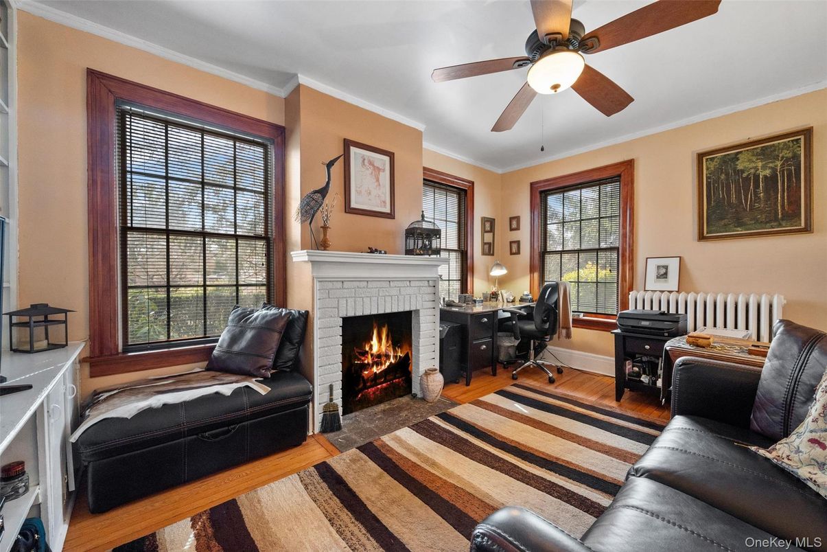 Fireplace, Home Office, Interior, Wood Texture Flooring