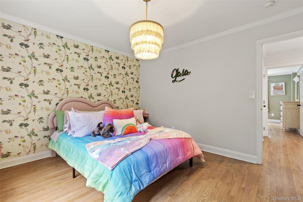 Bedroom, Chandelier, Interior, Wood Texture Flooring