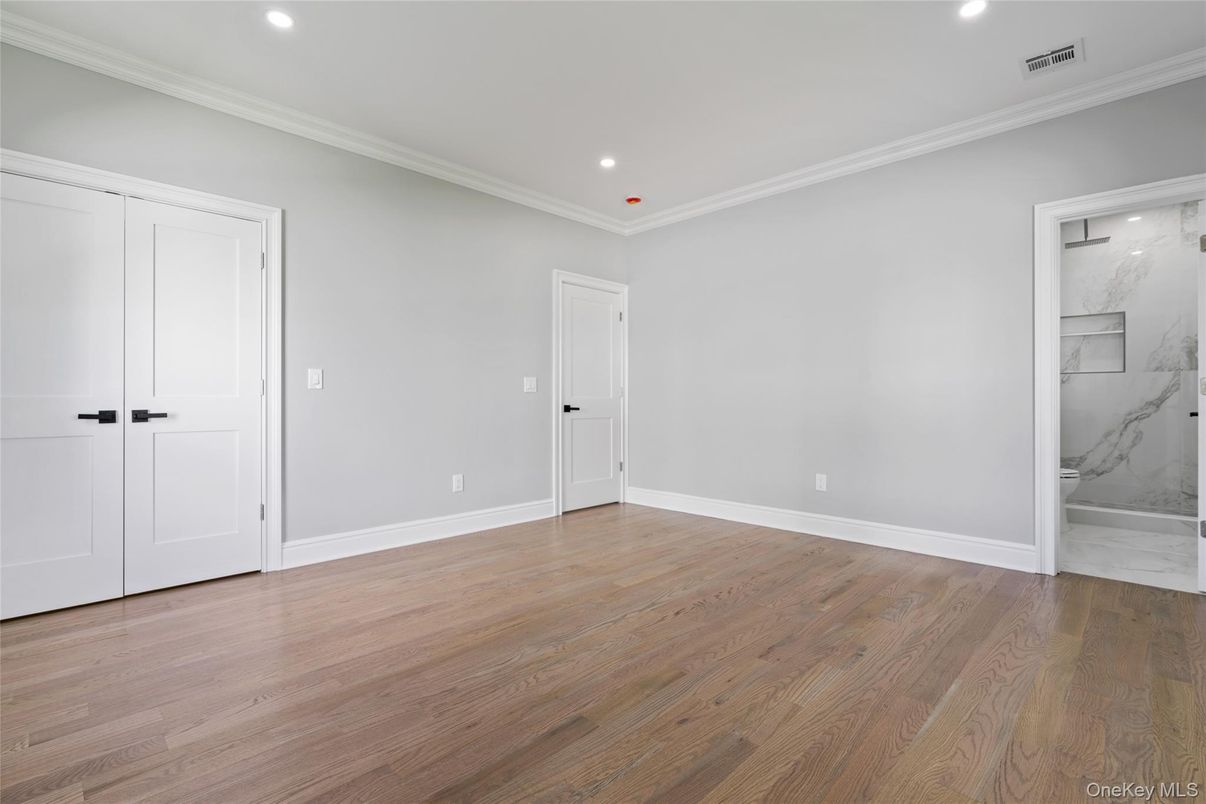 Empty room, Interior, Marble, Marble Walls, Recessed Lighting, Wood Texture Flooring