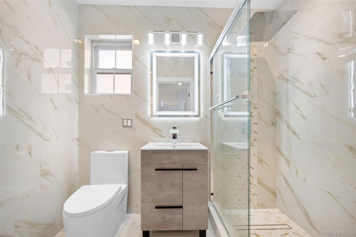 Bathroom, Glass Shower, Interior, Marble Walls