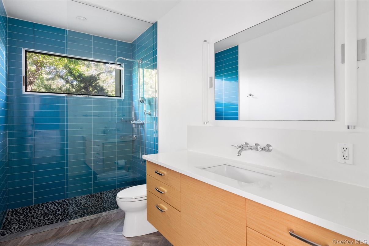 Bathroom, Glass Shower, Interior, Wood Texture Flooring