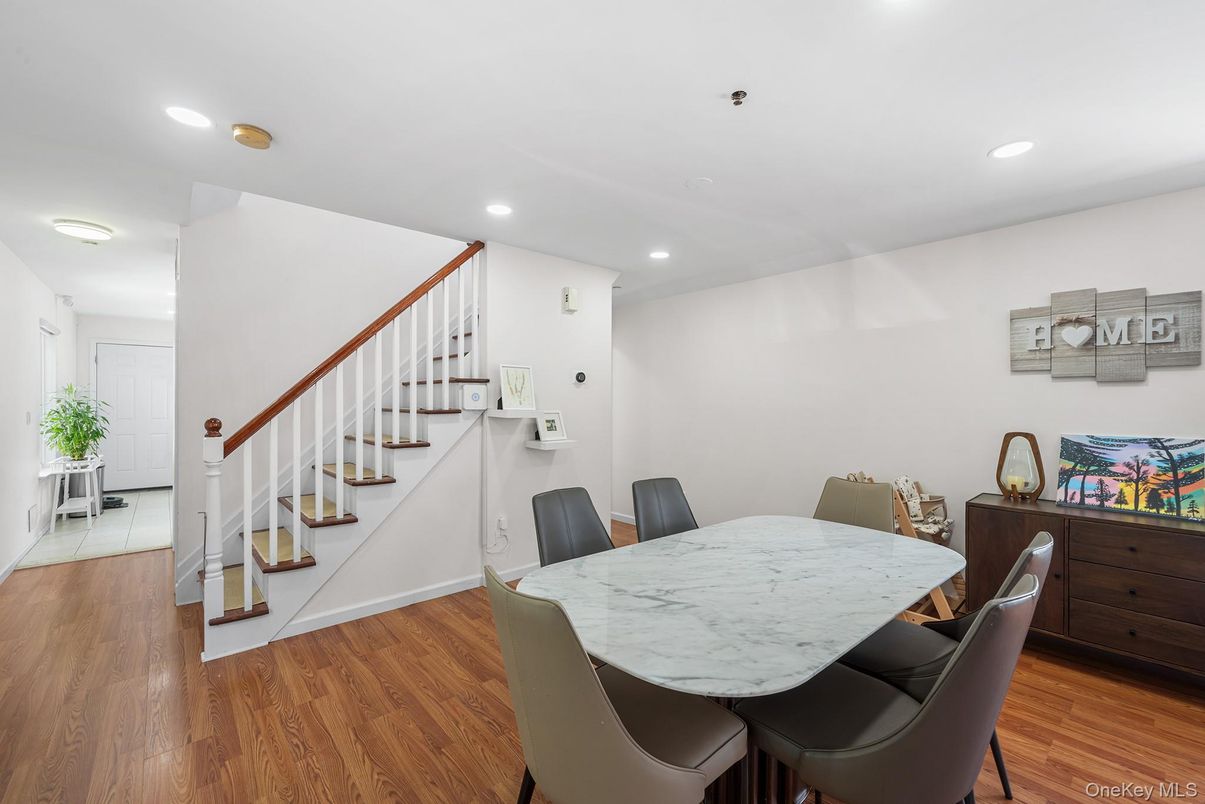 Dining room, Interior, Recessed Lighting, Wood Texture Flooring