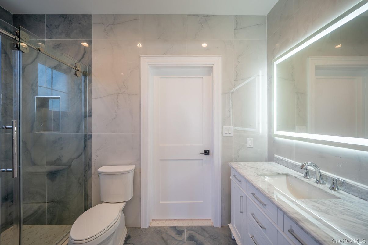 Bathroom, Glass Shower, Interior, Marble Walls