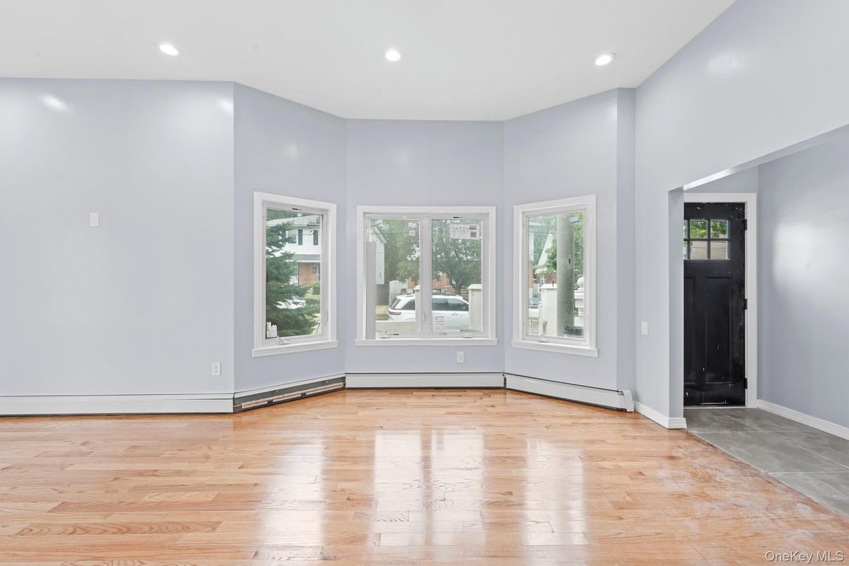 Empty room, Fireplace, Interior, Recessed Lighting, Wood Texture Flooring